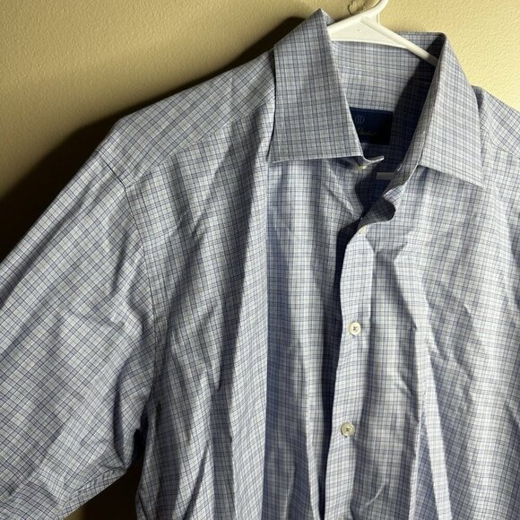 David Donahue Shirt Mens Sz 16 32/33 Blue Plaid Check Button Down Collared Shirt - Picture 5 of 13